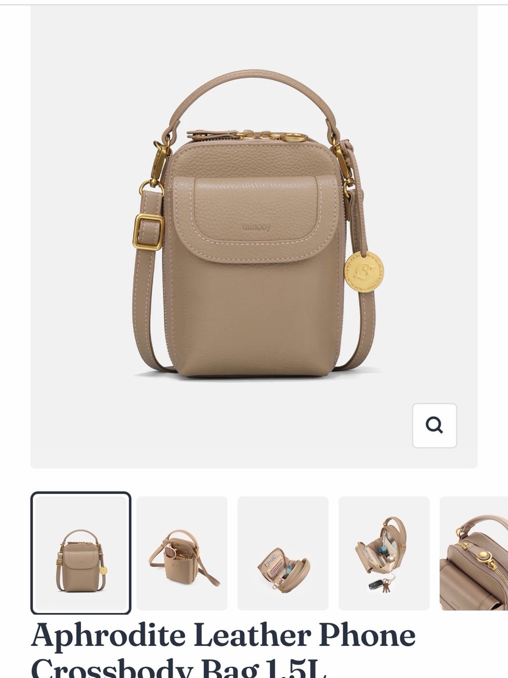 Compact Taupe Mini Crossbody Bag with Top Handle - Picture 9 of 10